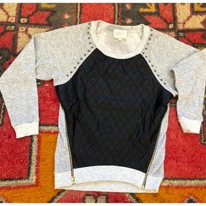 Studded, faux leather panel sweatshirt